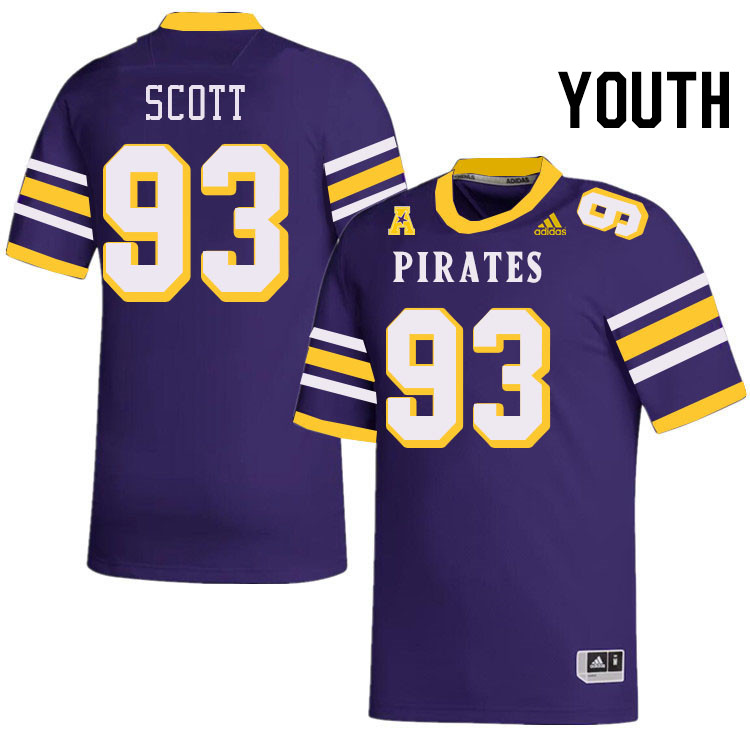 Youth #93 Everett Scott ECU Pirates College Football Jerseys Stitched-Throwback